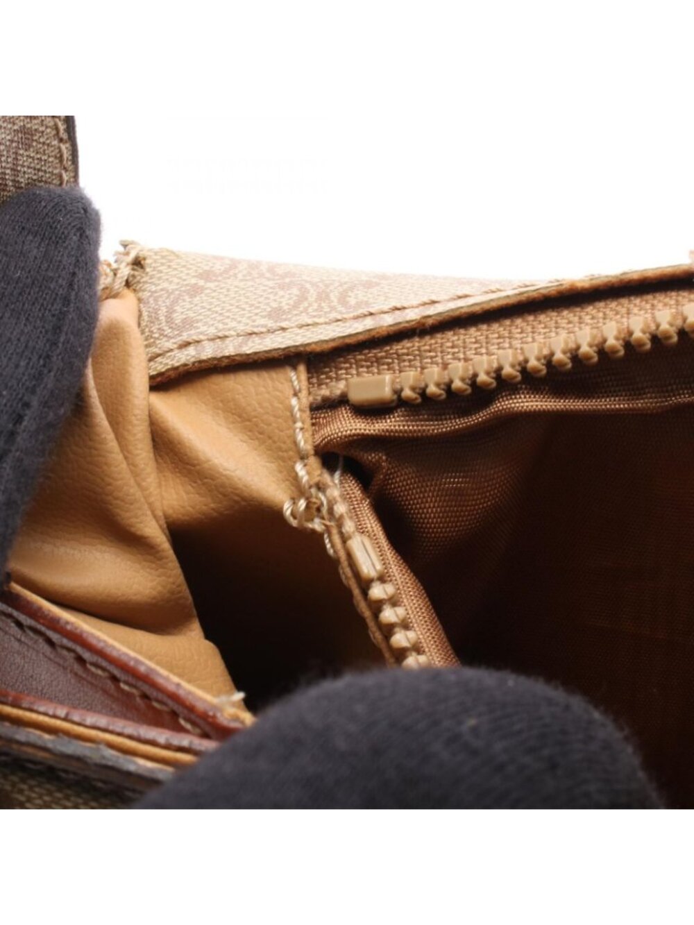 Celine Shoulder Bag Macadam Beige Brown Canvas Leather - Picture 6 of 15